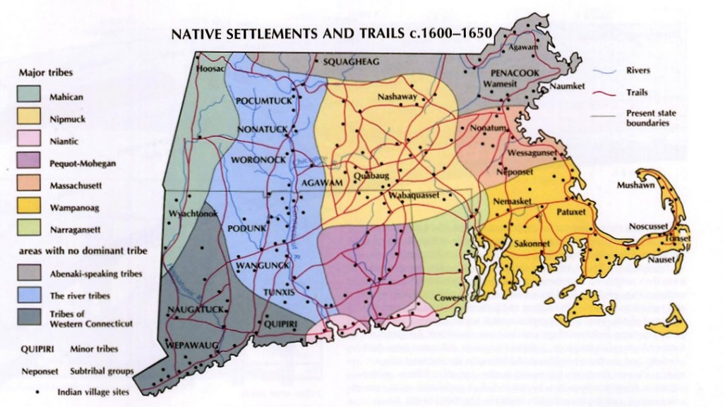 Map of ancestral native American lands in Massachusetts